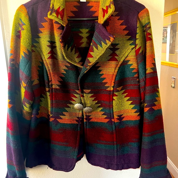 Southwestern Jacket Tapestry Blazer Boho Woven - Picture 2 of 6